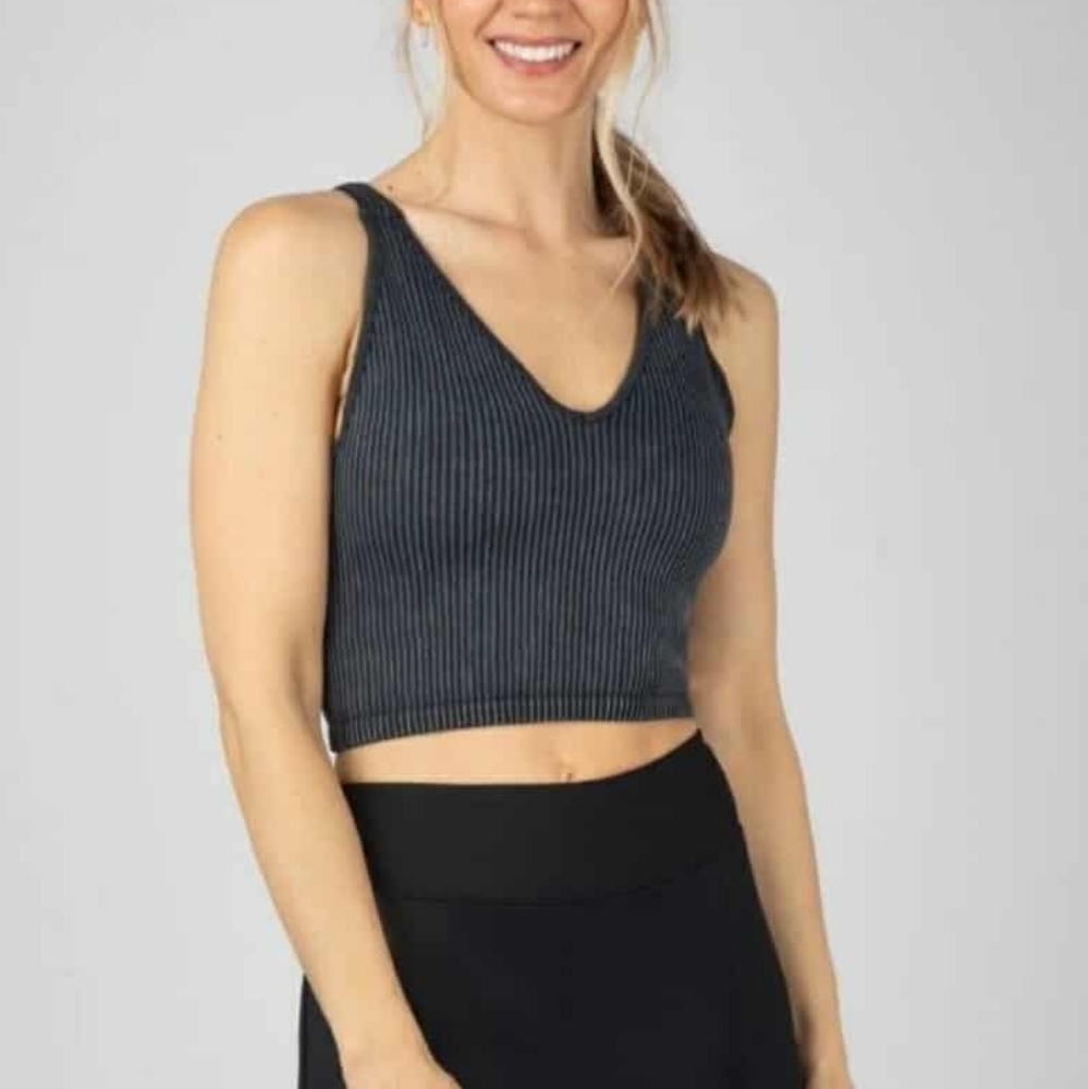90 Degree By Reflex Stone Wash Seamless Alamo V-Neck Tank Top Black L
